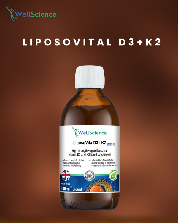 LIPSOVITAL D3 K2 bottle front – high-strength liposomal vitamin D3 and K2 supplement UK WellScience