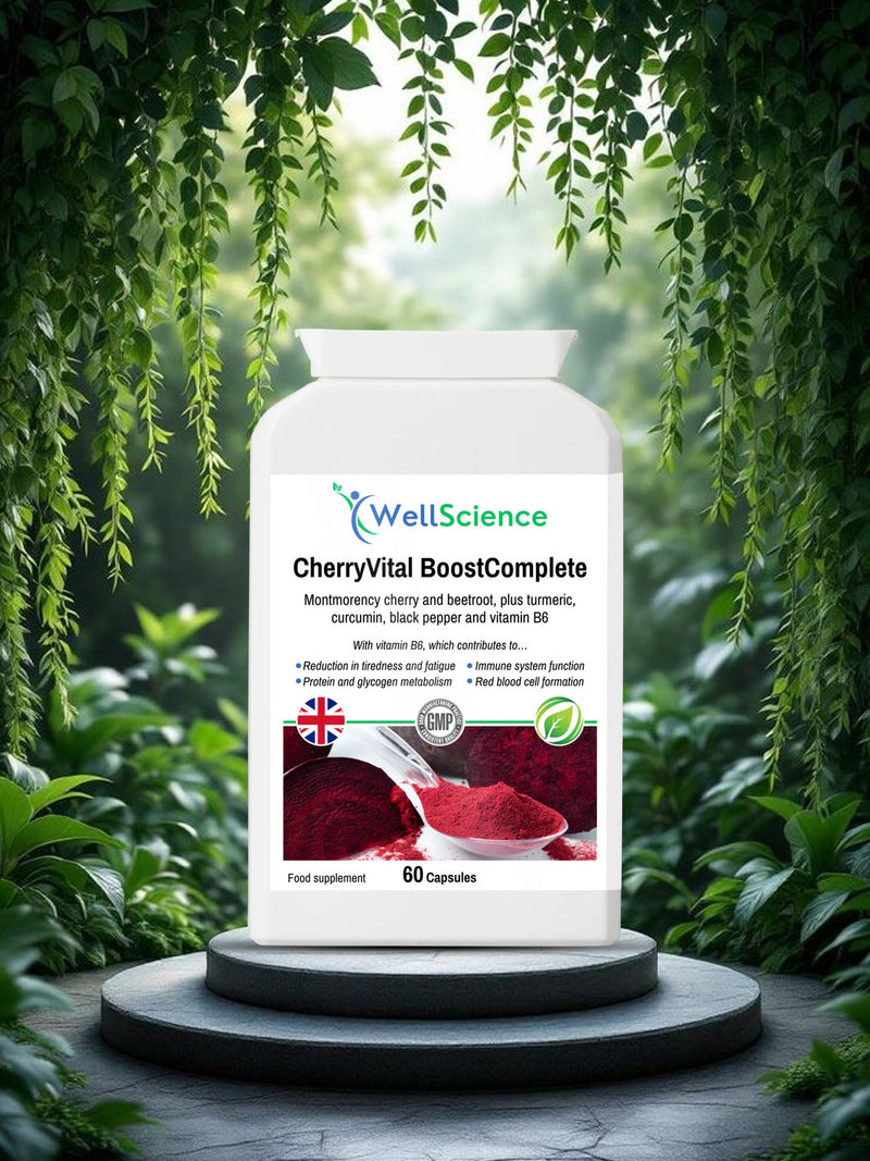 CherryVital BoostComplete 60 capsules – beetroot and Montmorency cherry energy supplement UK WellScience