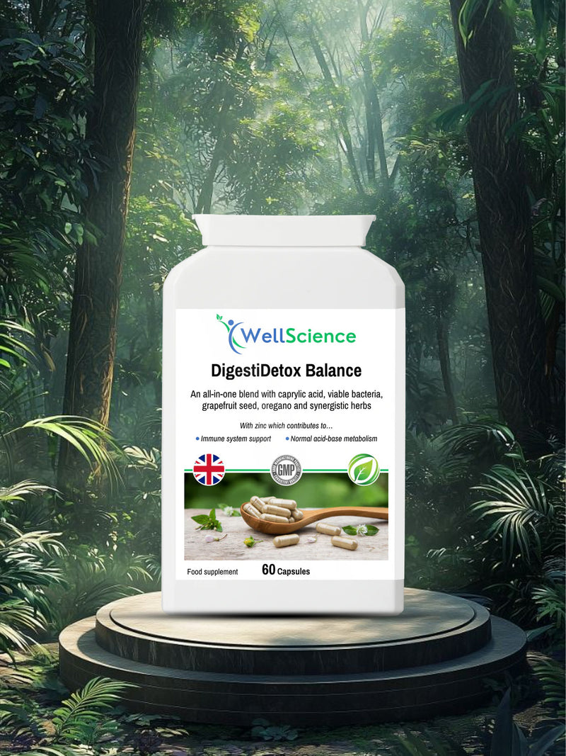DigestiDetox Balance 60 capsules – gut detox and candida support supplement UK WellScience