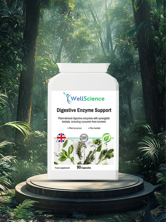 Digestive Enzyme Support 90 capsules – plant-based digestive enzymes for bloating relief UK WellScience