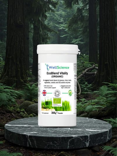EcoBlend Vitality Organic 300g – 35 organic superfood green shake for energy and gut health UK WellScience