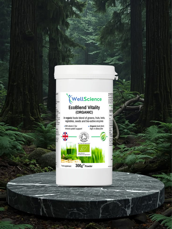 EcoBlend Vitality Organic 300g – 35 organic superfood green shake for energy and gut health UK WellScience