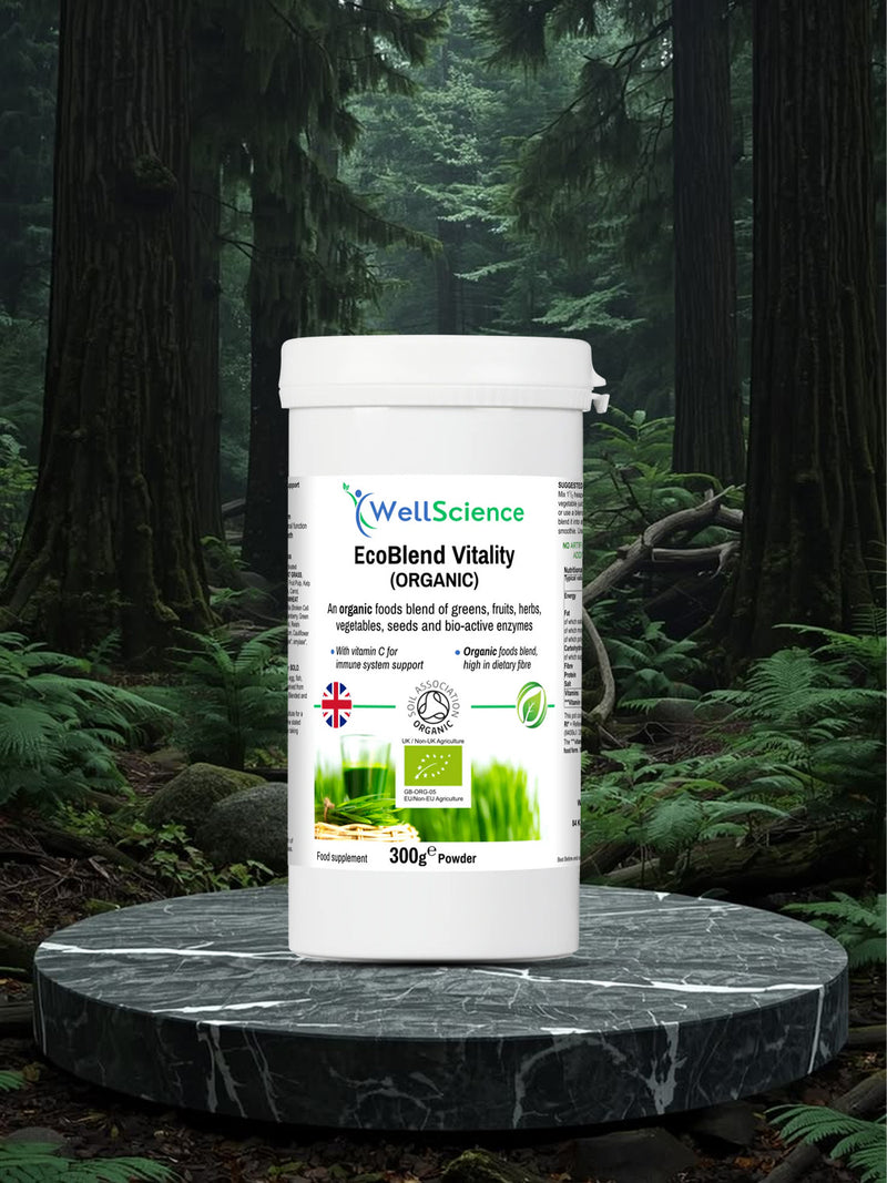 EcoBlend Vitality Organic 300g – 35 organic superfood green shake for energy and gut health UK WellScience