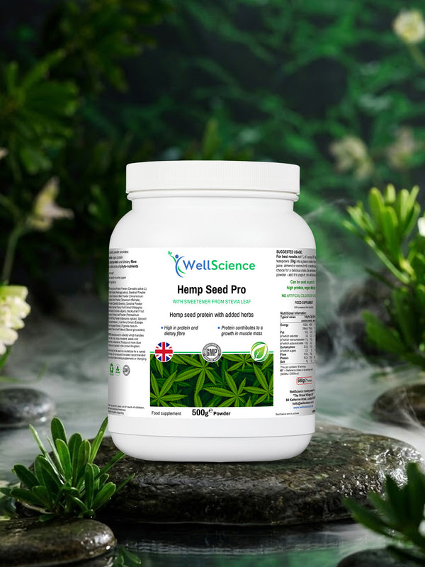 Hemp Seed Pro 500g – vegan hemp protein powder with complete amino acids UK WellScience