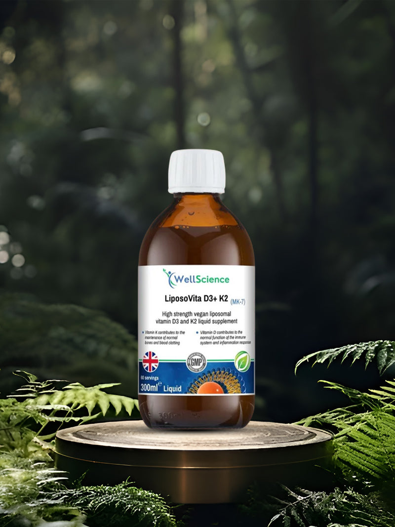 LiposoVita D3 K2 300ml – high-strength vegan liposomal vitamin D3 and K2 liquid supplement UK WellScience