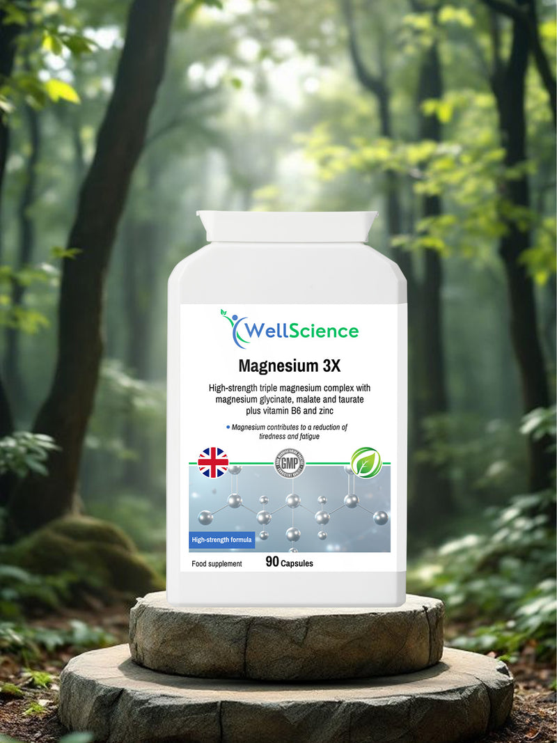 Magnesium 3 Complex capsules – glycinate, malate and taurate sleep and muscle supplement UK WellScience