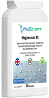 Magnesium 3 Complex bottle side view – triple magnesium glycinate malate taurate WellScience UK