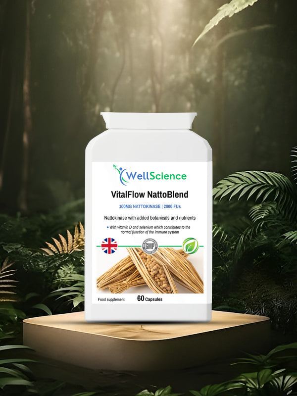 VitalFlow NattoBlend 60 capsules – nattokinase 2000FU cardiovascular health supplement UK WellScience