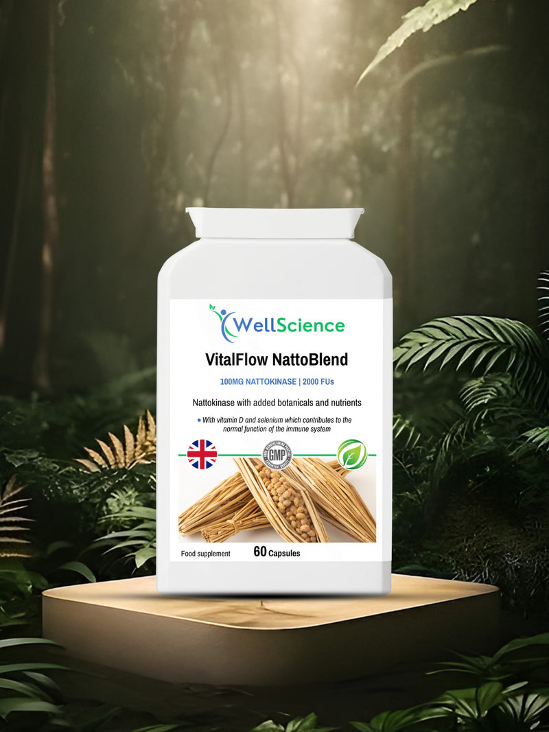 VitalFlow NattoBlend 60 capsules – nattokinase 2000FU cardiovascular health supplement UK WellScience