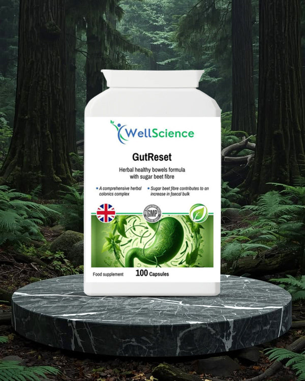 Gut Reset back label – herbal colon cleanse WellScience UK