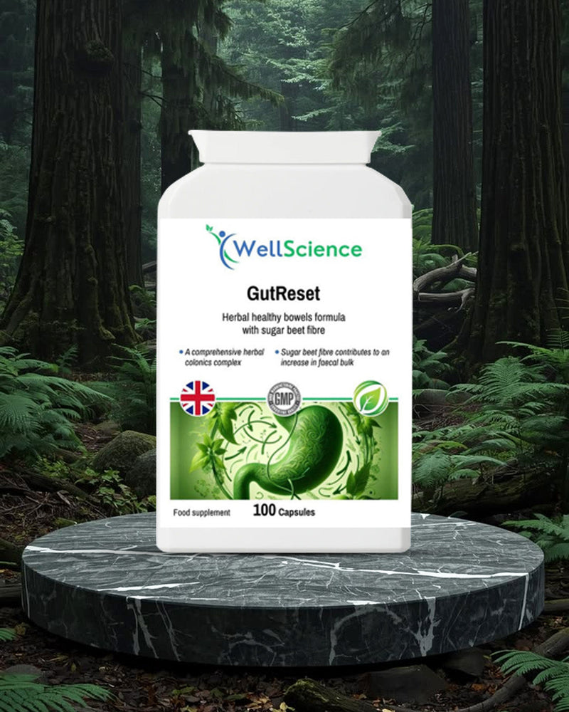 Gut Reset back label – herbal colon cleanse WellScience UK