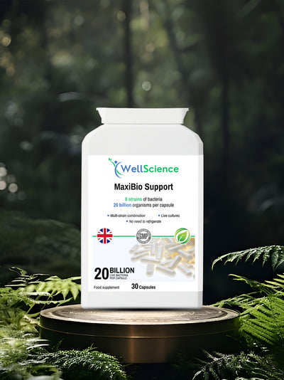 MaxiBio Support 30 capsules – high-strength multi-strain probiotic supplement UK WellScience