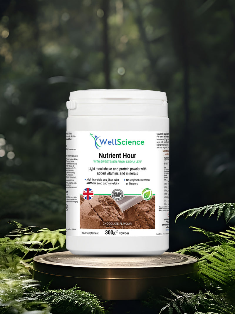 Nutrient Hour Chocolate 300g – high protein vegan meal replacement shake UK WellScience