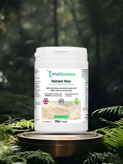 Nutrient Hour Vanilla 300g – high protein vegan meal replacement shake UK WellScience