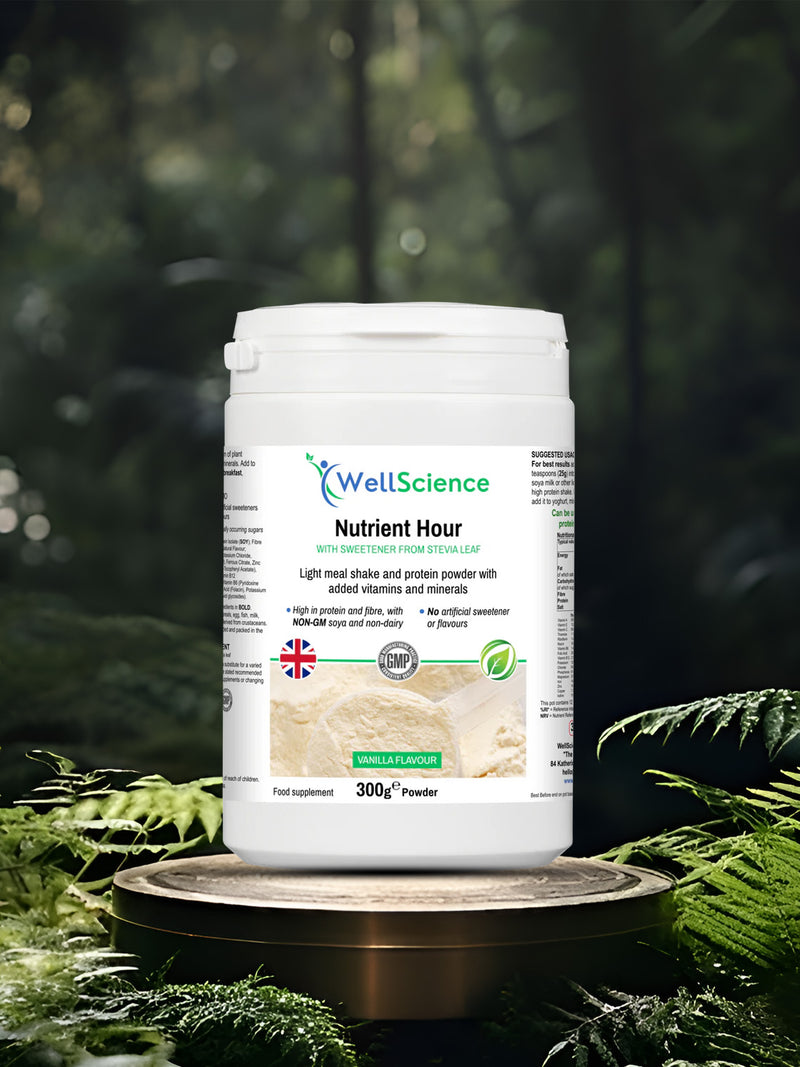 Nutrient Hour Vanilla 300g – high protein vegan meal replacement shake UK WellScience