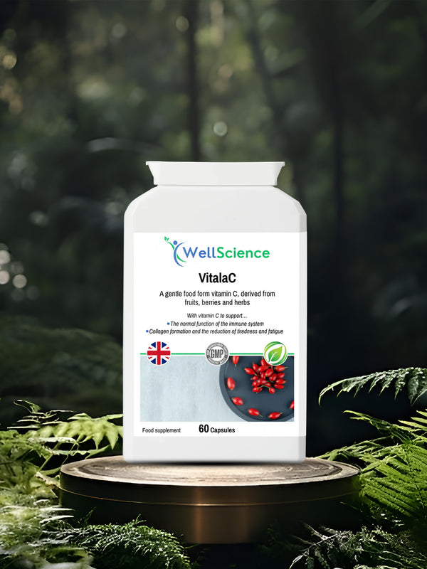 VitalaC 60 capsules – natural food form vitamin C from fruits and herbs UK WellScience
